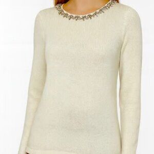 J McLaughlin Size L Large Sparkle Jeweled Collar Sweater